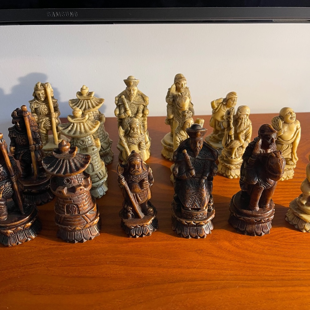 Elegant Cream and Brown Chess Set with Ornate Detailing